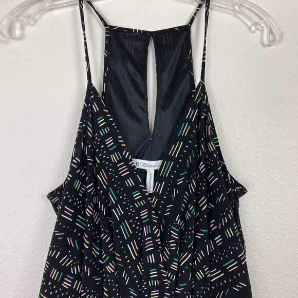 BCBGeneration Matchsticks Surplice Maxi Dress Size M Black Multi Strappy Pockets - Picture 2 of 10